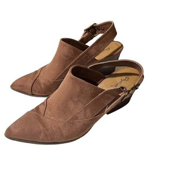 Qupid Nava Women's Slingback Pointed Toe Western Mules Brown Mocha Mauve Size 8 - Picture 6 of 16